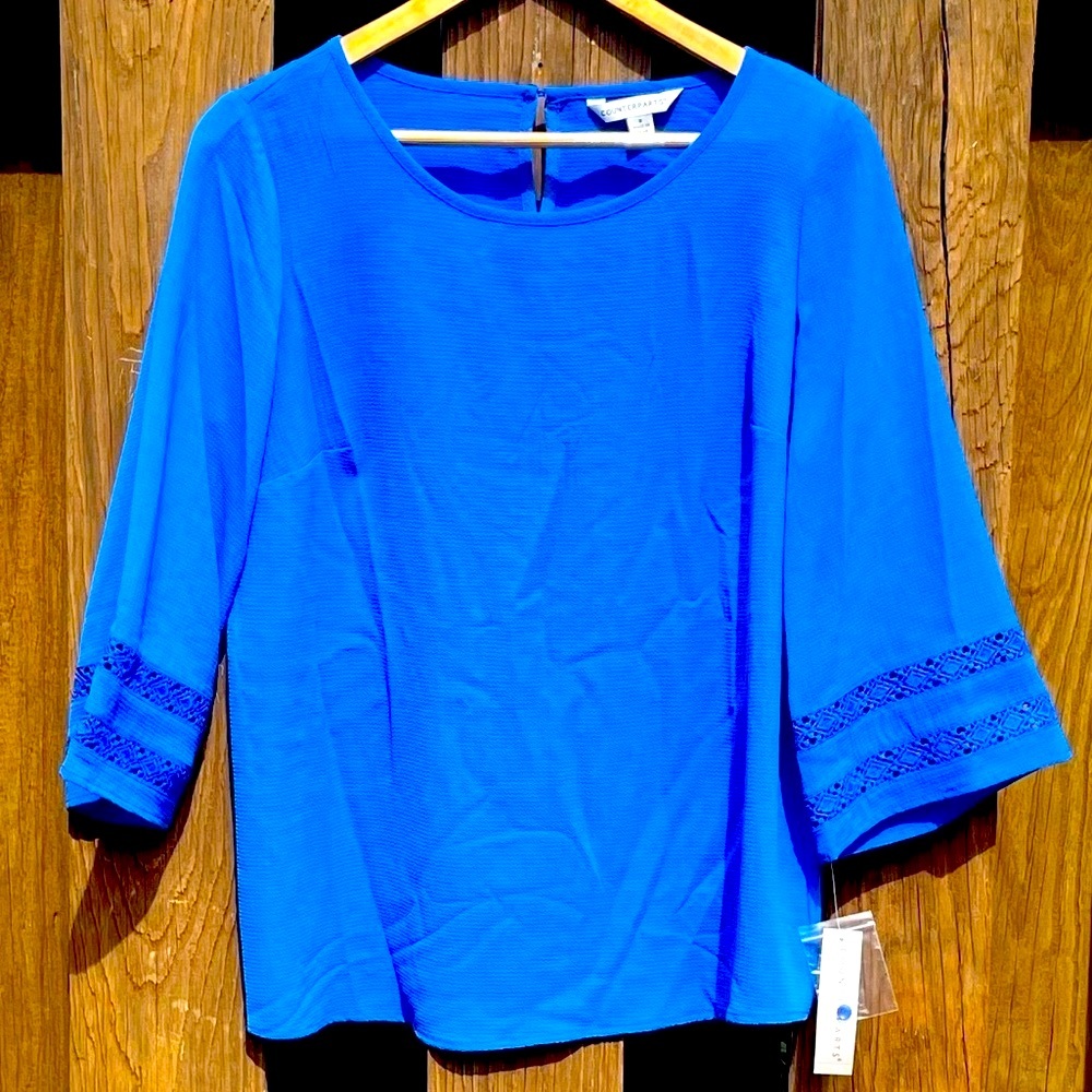 Counterparts bright blue blouse with bell sleeves